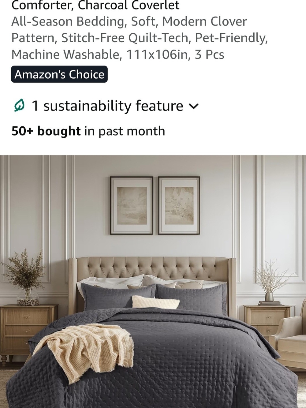 Charcoal Quilted All-Season Comforter - Soft Modern Comfort